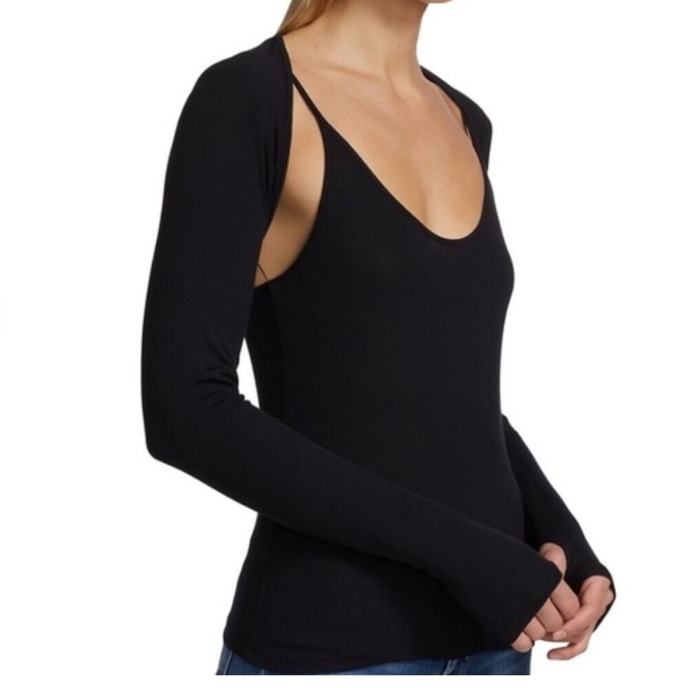L'AGENCE Black Long Sleeve Slim Tee